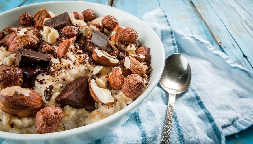 Dark Chocolate Oatmeal with Berries and Seeds