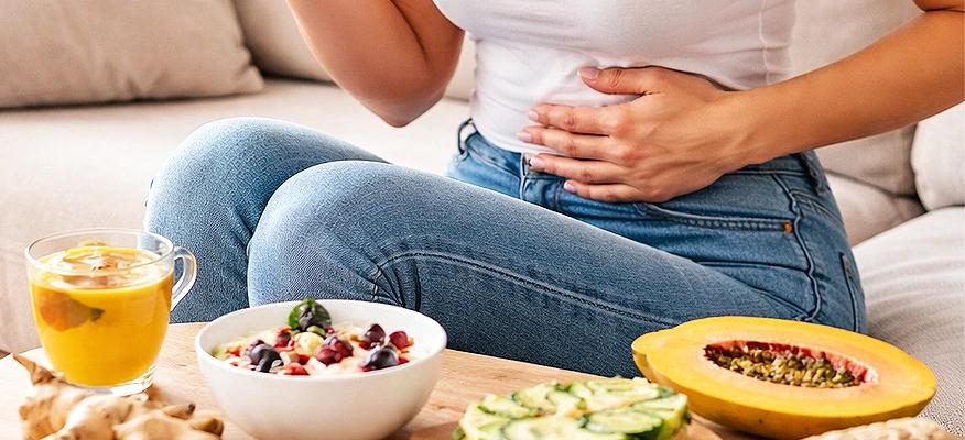 Woman experiencing bloating, showing how to get rid of bloated stomach fast for immediate relief