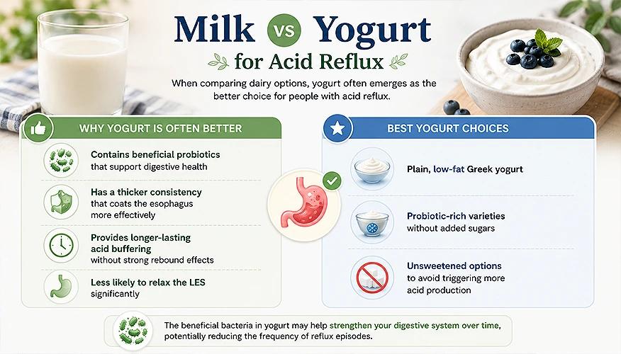 Milk vs yogurt for acid reflux: why yogurt is better and best yogurt choices