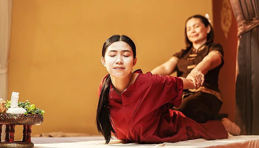 Traditional Thai massage therapy session in spa